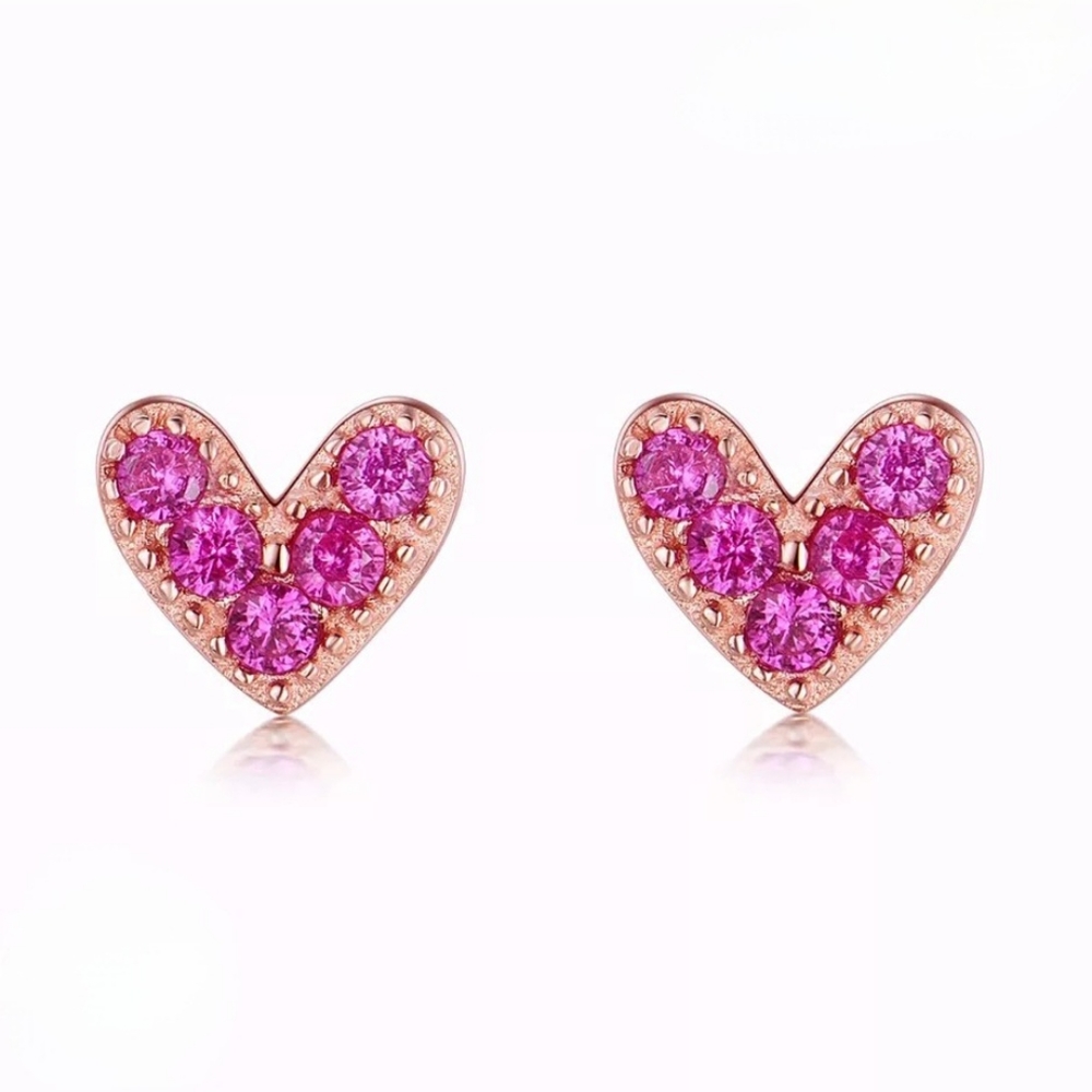 Super Cute Pink Diamond Heart Earrings